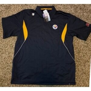 NFL Team Apparel Pittsburgh Steelers Polo Shirt Mens XL Black Gold Field Classic